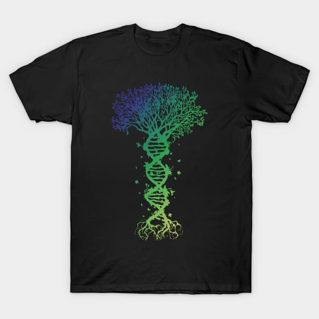 DNA Tree of Life Genetics Colorful Biology Science T-Shirt by folidelarts